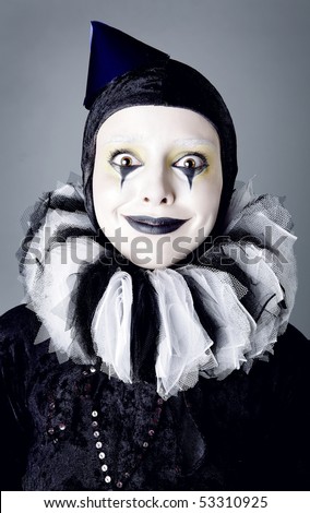 Circus Fashion Mime Posing On A Grey Background. Photo. - 53310925 ...