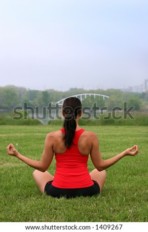 beautiful brunette doing her yoga wearing sport wear