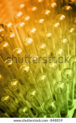Inverted test tubes in a laboratory rack
