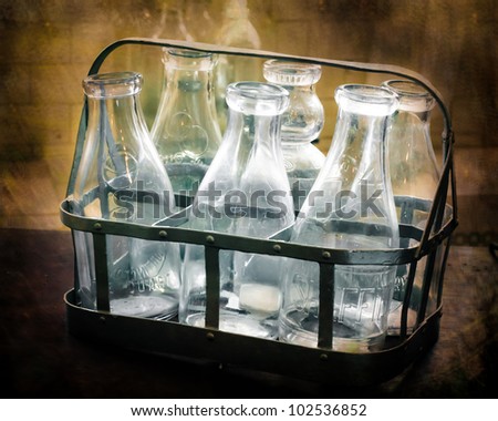 Antique glass milk bottles