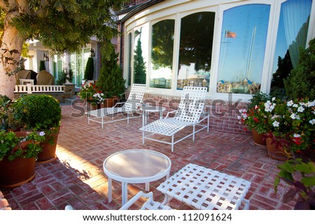 Typical American patio with outdoor furniture