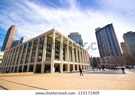 NEW YORK CITY - MAR. 9: The Lincoln Center Plaza in NYC seen on Mar. 9, 2012. Lincoln Ctr. is home to the Metropolitan Opera, NYC Ballet, NY Philharmonic, Avery Fisher Hall and the Juilliard School.