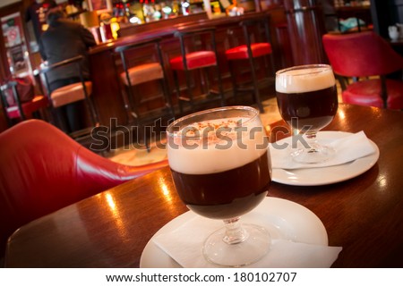 Irish coffee in traditional Irish pub setting
