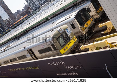 NEW YORK CITY - MARCH 13, 2015:  View of trains in the West Side Yard in Manhattan