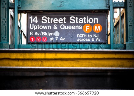 New York City subway entrance at 14 Street station  Stock fotó © 