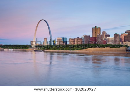 St. Louis. Image of St. Louis downtown with Gateway Arch at twilight.