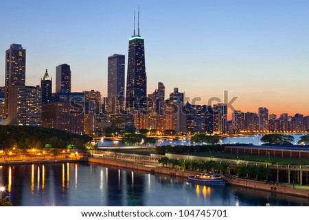Chicago Skyline. Chicago downtown skyline at dusk.