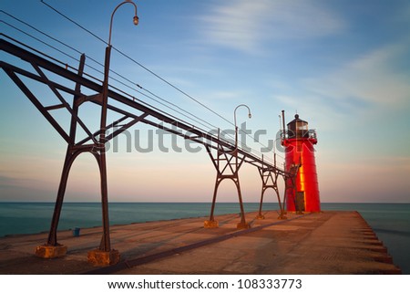 South Haven Lighthouse. Long exposure image of the South Haven Lighthouse at sunrise.