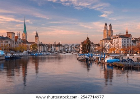 Similar – Image, Stock Photo Zurich cityscape with blue tram in the old city center