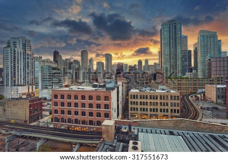 Chicago downtown. Image of modern downtown district of Chicago at sunrise.