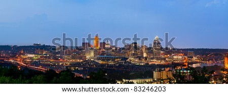 Cincinnati skyline panorama. Panoramic image of Cincinnati at twilight.