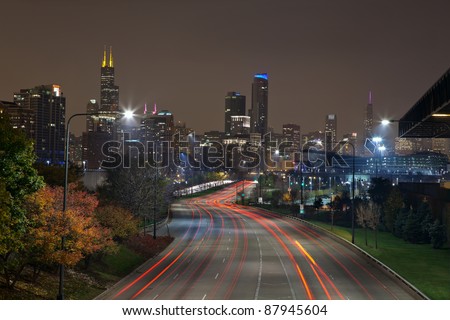 City of Chicago. Image of modern dynamic city of Chicago at night.