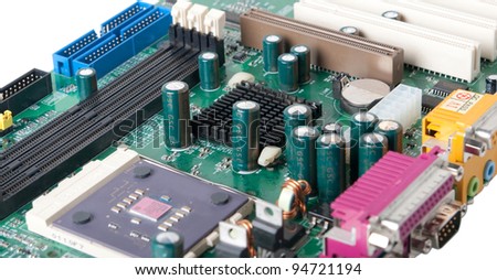 PC motherboard. Computer. Motherboard. Isolated on a white background. Clipping path.