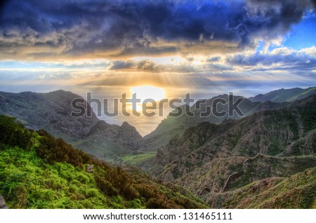 Sunset in North-West mountains of Tenerife, Canarian Islands
