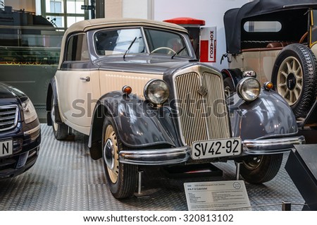 DRESDEN, GERMANY - MAY 2015: IFA F8 Cabrio Audi 1955 in Dresden Transport Museum on May 25, 2015 in Dresden, Germany