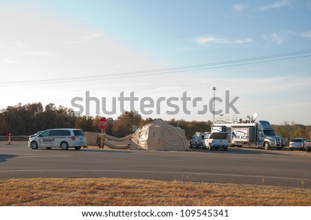 CREEK COUNTY, OKLAHOMA - AUGUST 6 2012: command post of the Police of Bureau of Indian Affairs after wildfires burned 60 000 acres and dozens of homes on August 6, 2012 in Creek County, Oklahoma, USA
