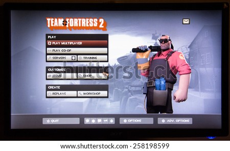 Depew, OK, USA - March 5, 2015: Team Fortress 2 is a team-based first-person shooter multiplayer video game by Valve Corporation, released on October 10, 2007.  June 23, 2011, it became free to play.