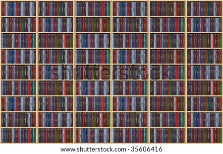 An infinite texture representing a bookshelf filled with books - all the titles and logos of my authorship - digital artwork