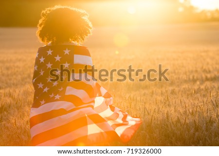 Similar – Image, Stock Photo American woman with flag sitting on road