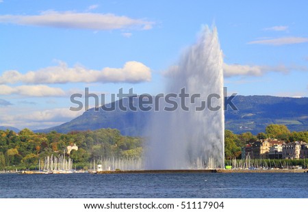 Geneva water fountain. The highest such fountain in the world, switzerland