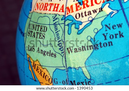 United states map on small terrestrial globe