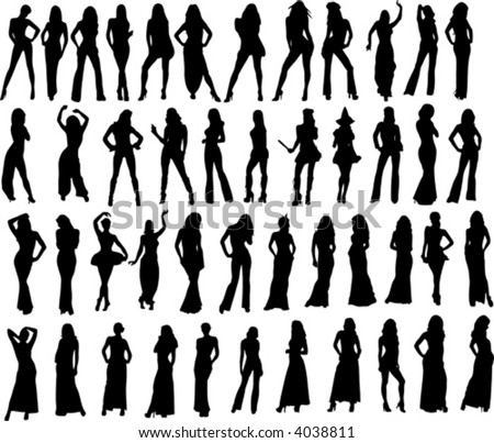 Attractive Women Silhouettes In Different Poses And Costumes (Vectors ...