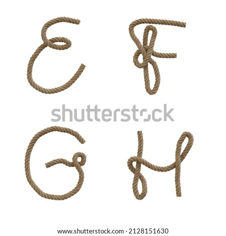 3D rendering of hemp rope capital letters alphabet - letters E-H Imagine de stoc © 