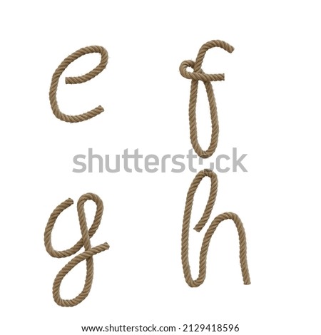 3D rendering of hemp rope lower case letters alphabet - letters e-h Imagine de stoc © 
