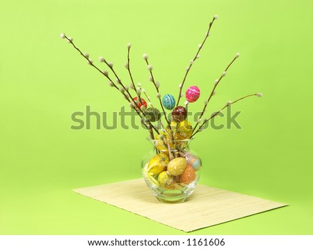 Seasonal bouquet with catkins and easter eggs