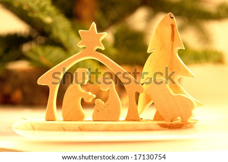 Wooden Christmas crib of Holy Family
