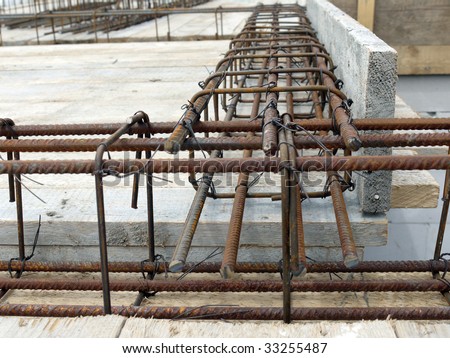 Closeup shot of steel bar reinforcement used for reinforcing concrete slab