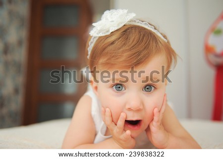 surprised girl with opened mouth lying in bed