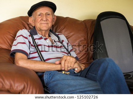 Elderly 80 plus year old man portrait in a home setting.