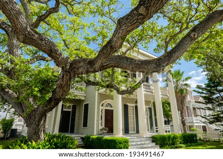 GALVESTON, TEXAS USA - MAY 6, 2014: The Silk Stocking Residential Historic District in Galveston contains beautifully restored vintage homes of the Queen Anne architecture style.