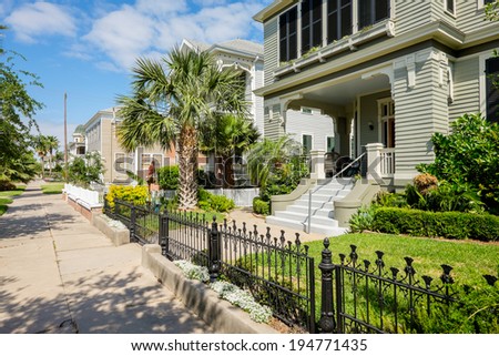 Beautiful vintage homes of the historical district in Galveston, Texas.