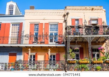 Colorful architecture in the French Quarter in New Orleans, Louisiana.