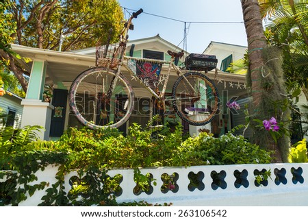 Key West, Florida USA - March 2, 2015: The typical bohemian lifestyle of a restored wood frame home in the historic district of Key West.