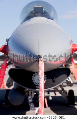 American F-16 Fighting Falcon Military Aircraft Fighter Jet Close up view.