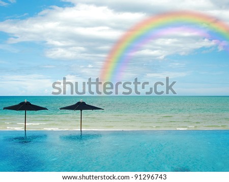 Umbrella relax beach sea sand sun thailand relaxation blue sky travel together rainbow