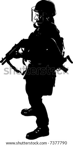 Graphic Silhouette Of A Full Uniform Special Operation, Military Figure ...