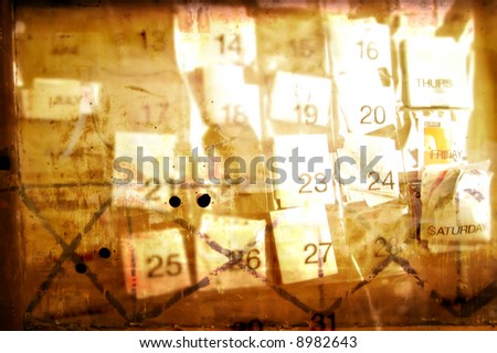 Concept illustration of overdue bills, financial trouble, bad debts, etc - created using texts, image of a calendar with bills and grunge texture background.