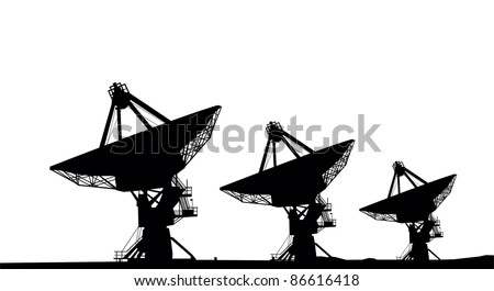 Three satellite dishes silhouette vector image