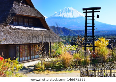 Traditional Japanese huts near Mt. Fuji, Japan.