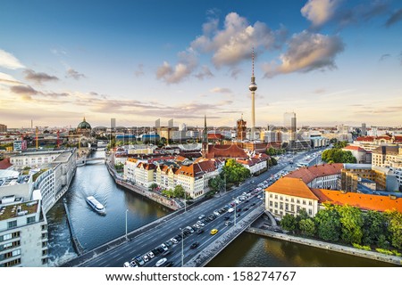 Berlin, Germany viewed from above the Spree River.