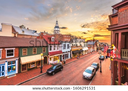 Annapolis, Maryland, USA downtown view over Main Street with the State House at dawn. ストックフォト © 