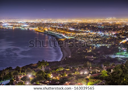 The Pacific Coast of Los Angeles, California as viewed from Rancho Palos Verdes.