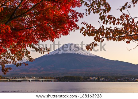 Mt. Fuji with fall Foliage in Japan.