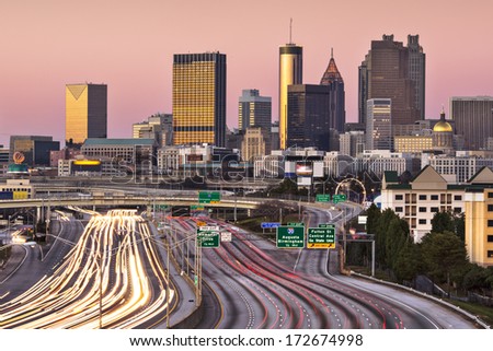 Atlanta, Georgia, USA twilight rush hour.