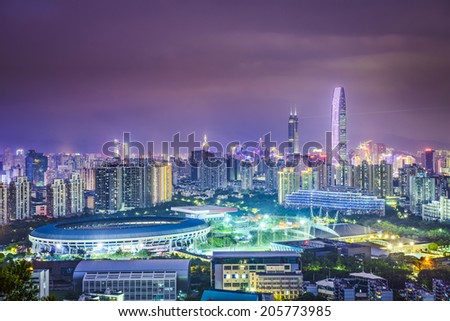 Shenzhen, China city skyline at twilight.