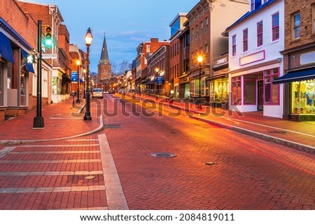 Annapolis, Maryland, USA downtown on Main Street towards St. Anne's Parish at dawn. ストックフォト © 